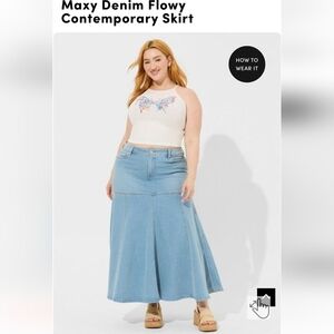 Torrid Maxy Denim Flowy Contemporary jean Skirt 0x (Size 10 fits size 14)